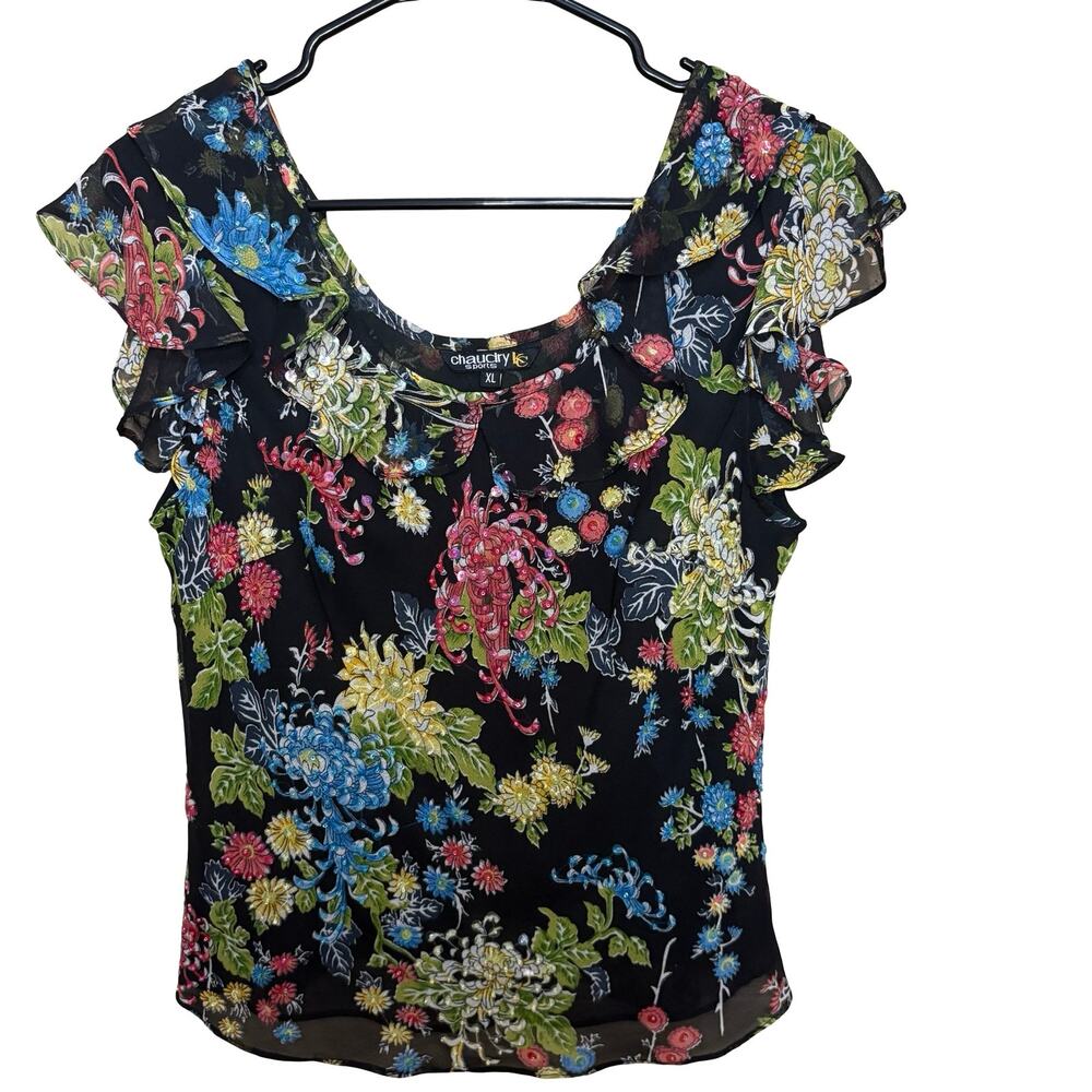 Y2K Chaudry kc sports floral sequined blouse